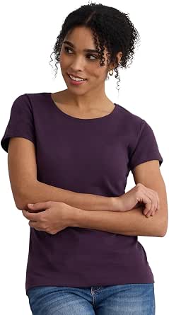 Fair Indigo Women's Organic Pima Cotton Short Sleeve Jewel Neck Tee