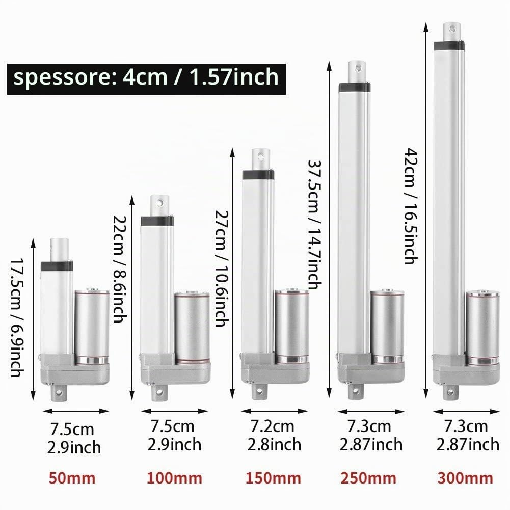 Attuatore Lineare 12V DC Pistone Elettrico Multifunzione Attuatore Lineare con Spinta 1500N Corsa 50MM per Automazione Medica e Industriale