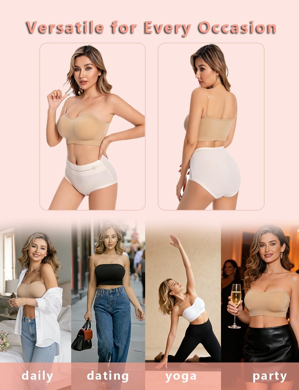 Strapless Bras for Women Push Up Supportive Bandeau Bra Seamless Non Slip Wireless Padded Tube Top - Image 4