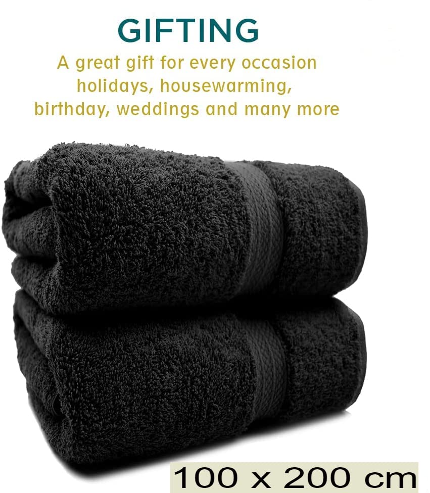 Textile Do 2 X Super Jumbo Charcoal Bath Sheets (100 x 200 cm) 100% Egyptian Cotton Extra Large Bath Sheet Towels Body Wrap Beach Towels (Black - Image 2