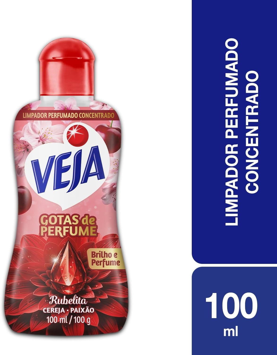 Veja Gotas de Perfume Rubelita Cereja Limpador Perfumado Concentrado 100 ml
