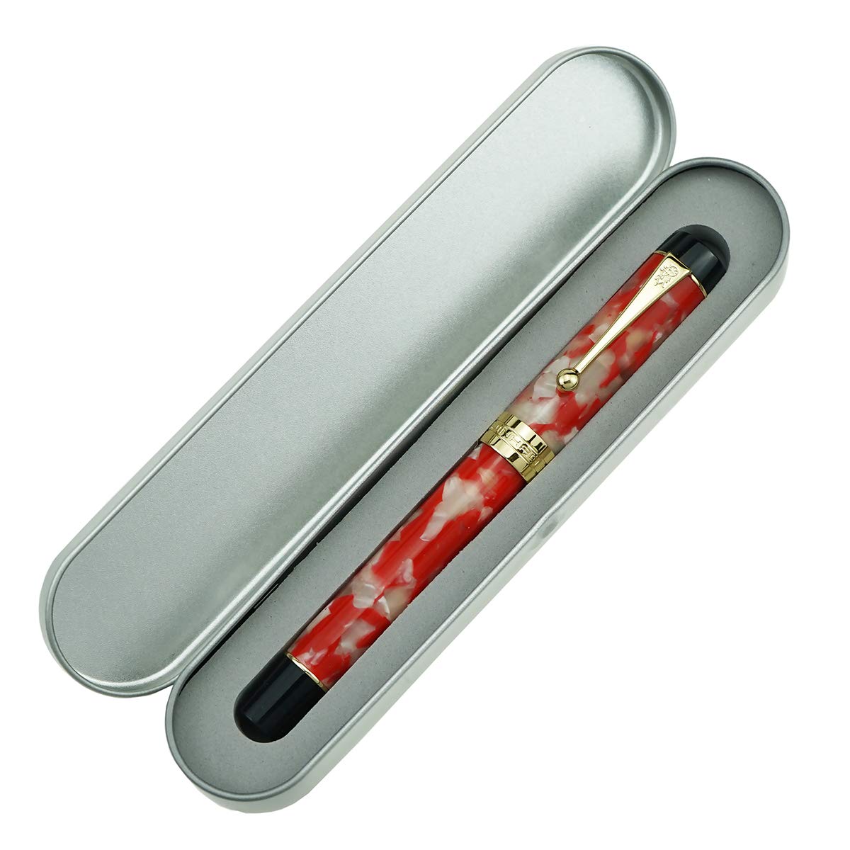 Buy Jinhao 100 Classic Fountain Pen Koi Red Celluloid, Fine Nib with Converter and Pen Case Set