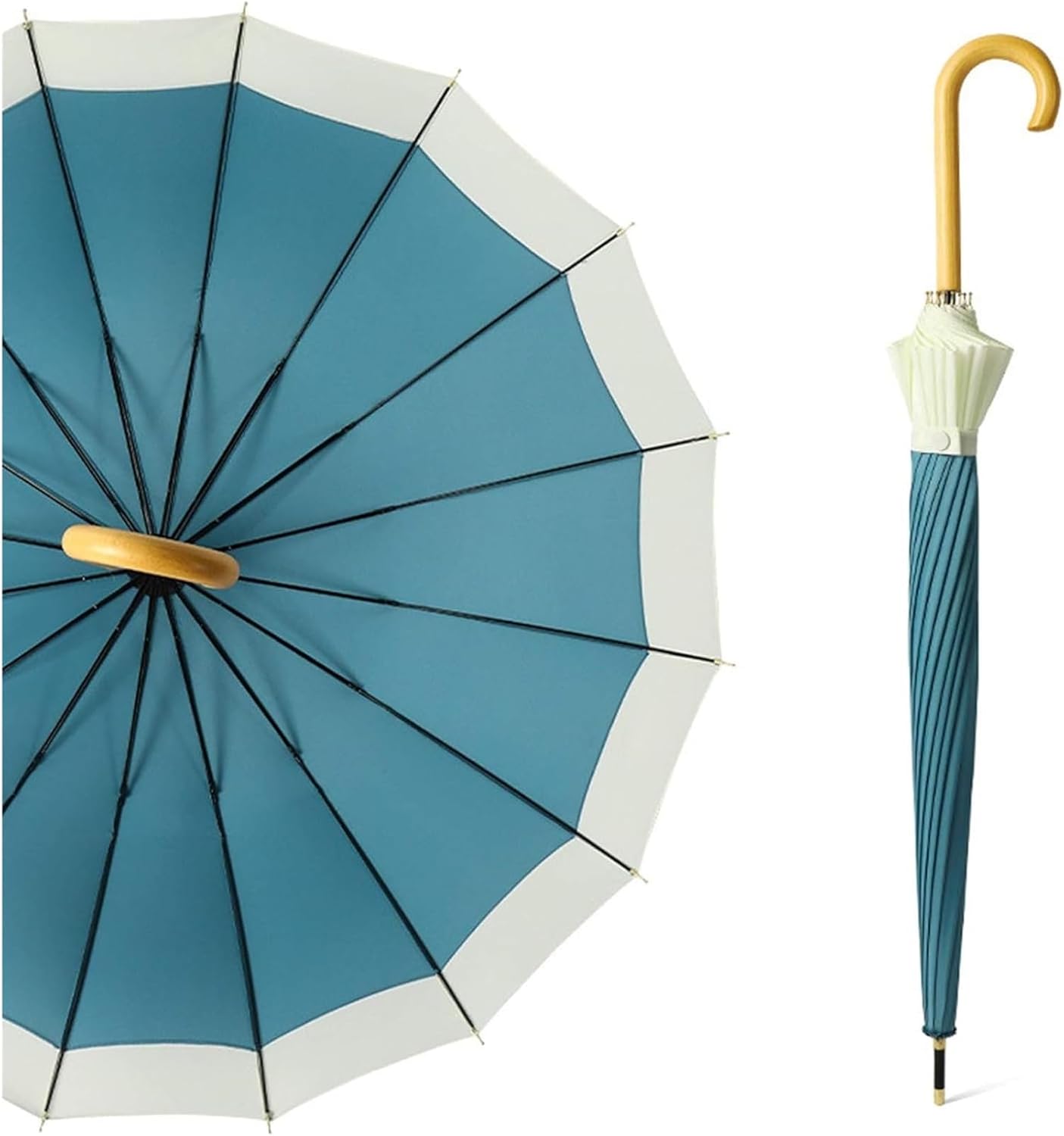 Stick Umbrellas Stylish Plain Umbrella Small Fresh Design, Spliced Long-Handled Straight Umbrella, 16-Strand Curved for Sun and Rain Stylish (B)