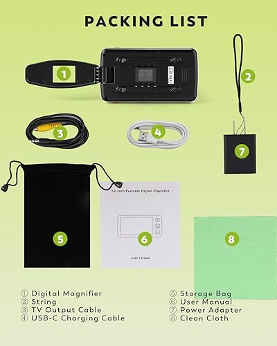 Miniatura 7 de Lupa digital portátil de 5.0 pulgadas, zoom 4X-32X ayuda de lectura electrónica con mango plegable para baja visiónpersonas mayoresniños, ideal para