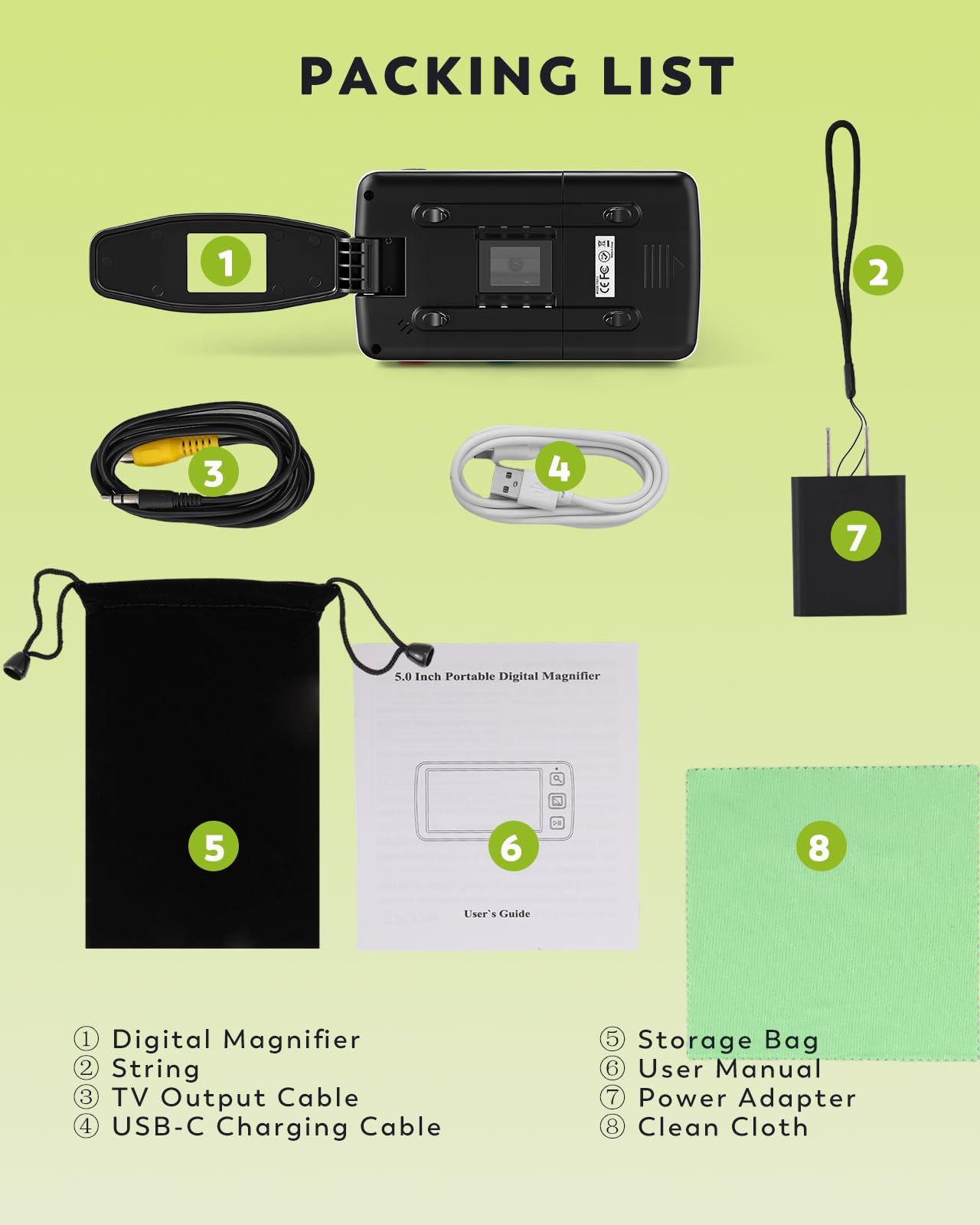 12,7 cm tragbare digitale Lupe, 4X-32X Zoom Elektronische Lesehilfe mit faltbarem Griff für schwache Sehkraft/Senioren/Kinder, ideal für schnelles Lesen - Nicht empfohlen für lange Bücher