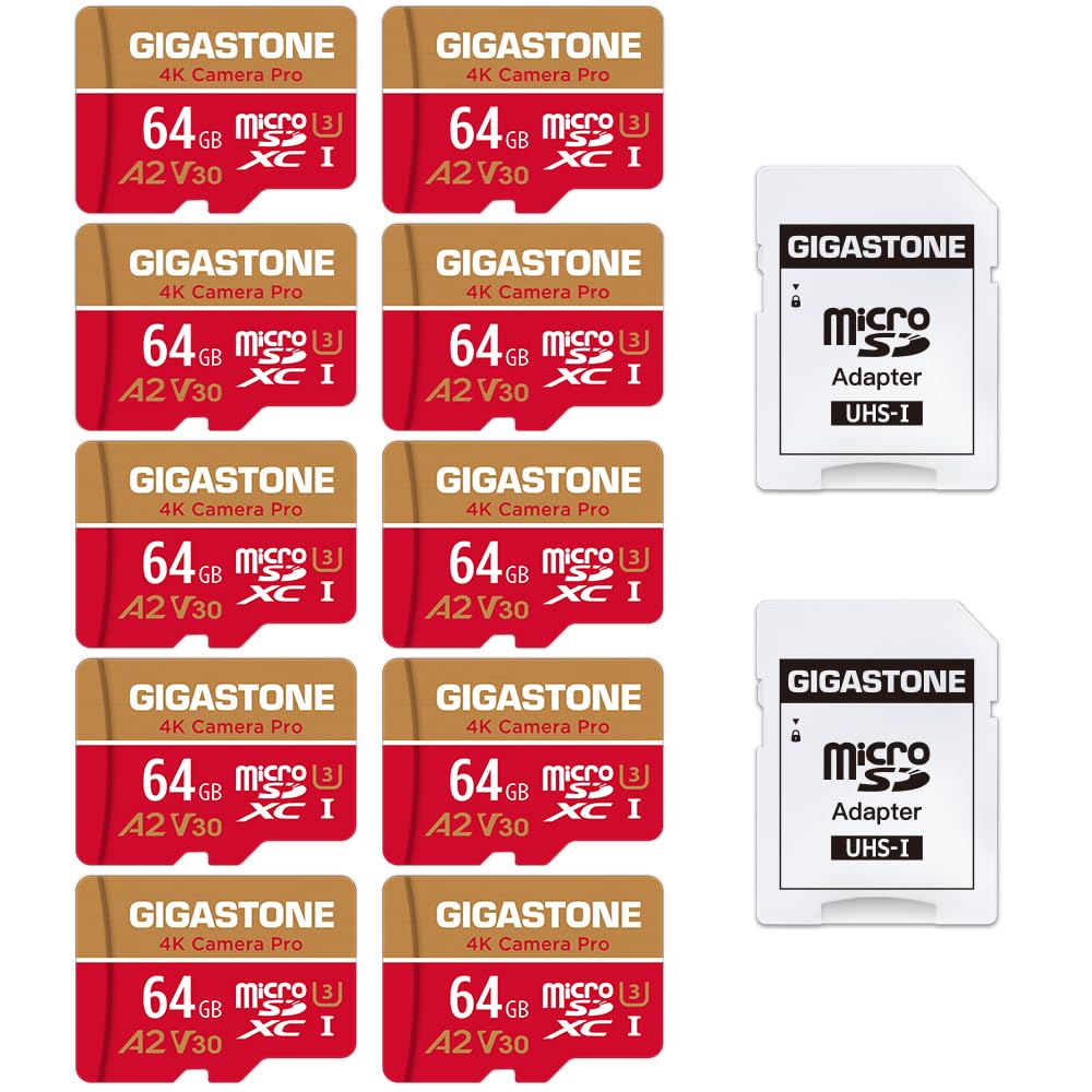 GIGASTONE Scheda Micro SD 64GB 4K Game Turbo | A2 U3 V30, 95 MB/s | Per GoPro, Drone, Switch, Smartphone | Con Adattatore SD E Recupero Dati 5 Anni