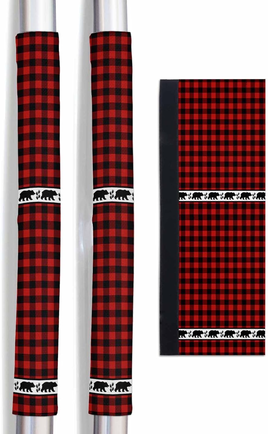 SEVENBABU Refrigerator Door Handle Covers Set of 2, Fridge Handle Cover Washable Cloth Decor, Red and Black Buffalo Plaid Bear and Footprints Electrical Kitchen Appliances Handle Protector