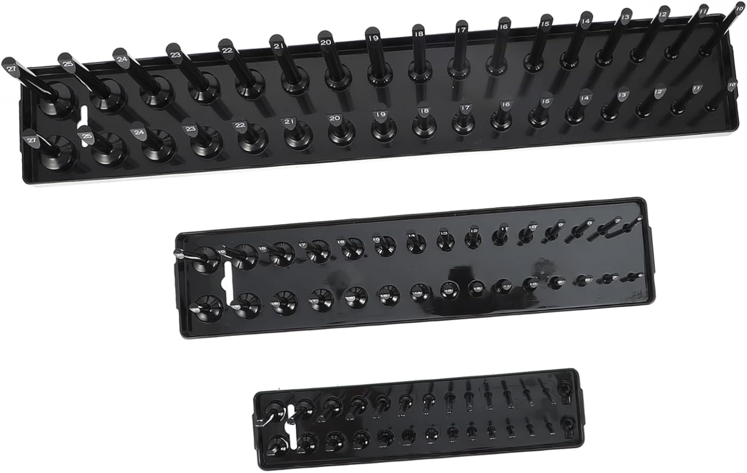 jojofuny 3pcs Metric Socket Holder Drive Socket Organizer with Base for Sae Deep Shallow Storage Tool Management