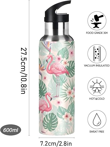 Miniatura 9 de Tropical Leaves Pink Flamingos Insulated Stainless Steel Water Bottle with Straw 32 Oz Leakproof Water Bottles, BPA-Free Sport Water Bottle