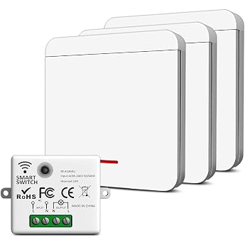 Wireless Light Switch 230 V Set with Receiver and Transmitter Wireless Switch for Lamps and Devices up to 1500 W Easy Installation Strong Signal Transmission Multi-Control 3-Way Kit