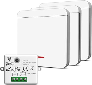 Funk Lichtschalter 230V Set mit Empfänger und Sender, kabelloser Funkschalter für Lampen & Geräte bis 1500W, einfache Installation, starke Signalübertragung, Multi-Control(3 Way Kit)