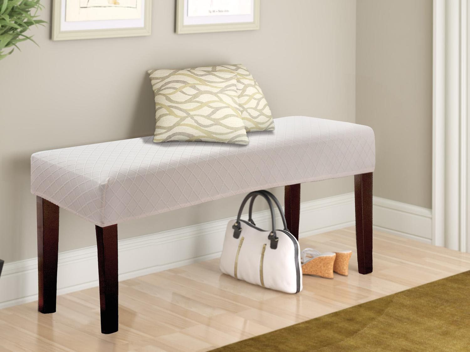 Fuloon Waterproof Dining Bench Cover, Removable Bench Slipcover Washable Bench Seat Protector Cover for Living Room, Bedroom, Kitchen (Pale Beige)