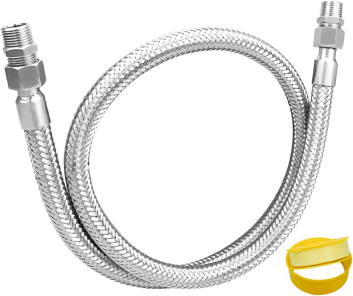 1/2" NPT Male x 48" Compressor Jumper Hose, Stainless Steel Braided High Temp Hose, 450 PSI, -50°F to 750°F, Heavy Duty Air Compressor Connection Hose