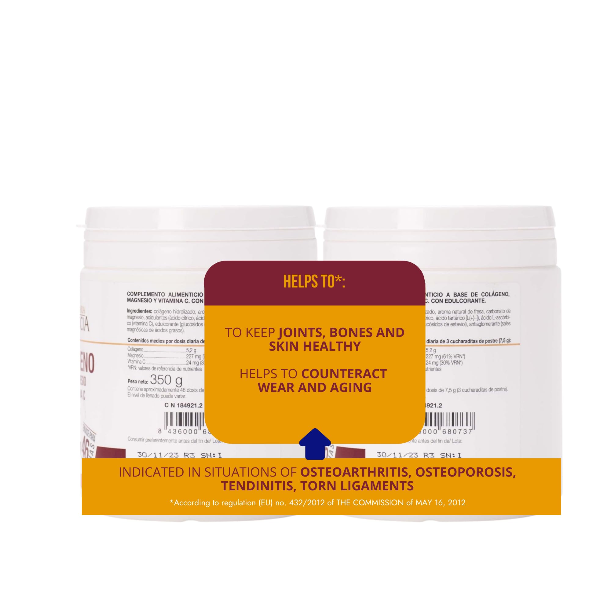 2 Pack - Ana Maria Lajusticia | Hydrolisate Collagen Powder with Magnesium and Vitamin C |for Skin, Nails, Hair and Ligaments | Natural Energy, Strawberry Flavour 350g