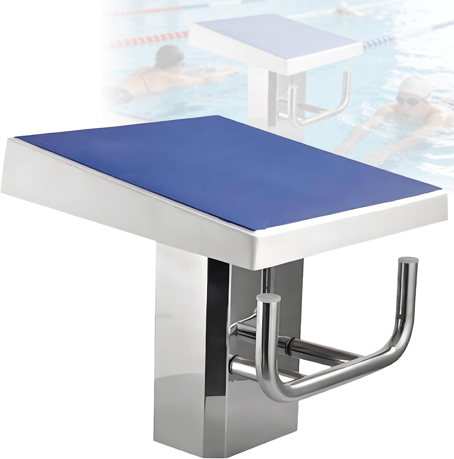Diving Board Standard Pool Diving Platform, Heavy Duty Swimming Pool Diving Platform, Stainless Steel Base, Load 600LBs, Inclined at 15°, for Pool Training Competition B