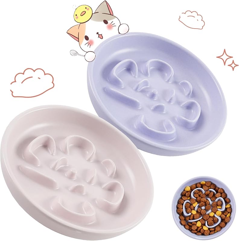 Comedouro lento de cerâmica para gatos com labirinto floral STAOVA, pacote com 2