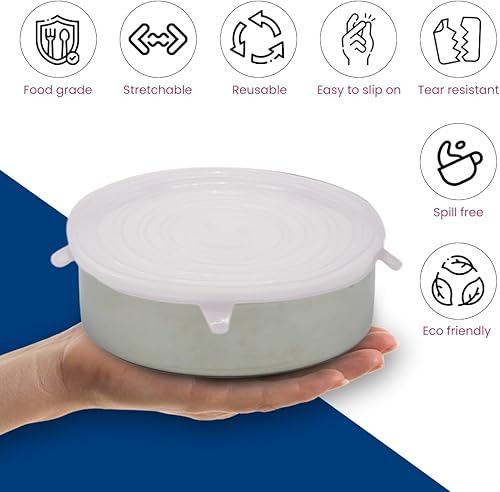 Miniatura 3 de Tapas elásticas de silicona (paquete de 12)  Tapas redondas flexibles de silicona  Tapas reutilizables para almacenamiento de alimentos  Tapas de