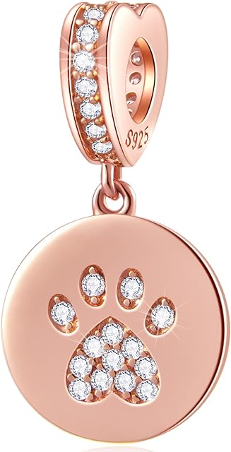 GLOWDAS Dog/Cat Paw Print Charms fit European Animal Bracelet/Necklace, 925 Sterling Silver Always in My Heart Puppy Footprint Beads, Gifts for Family/Mothers Day/Christmas