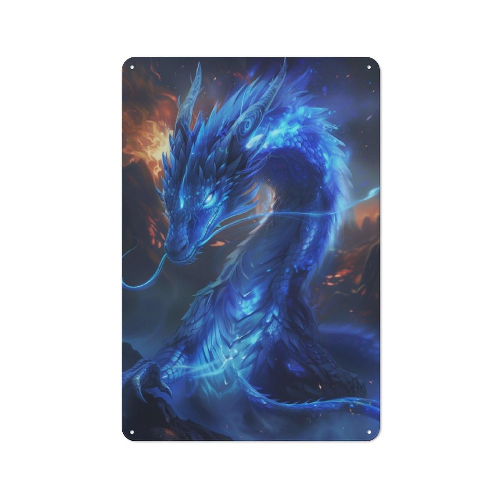 Vintage Tin Sign 30x20cm with Blue Dragon Flame for Living Room Or Hallway, for Living Room Decor Lovers
