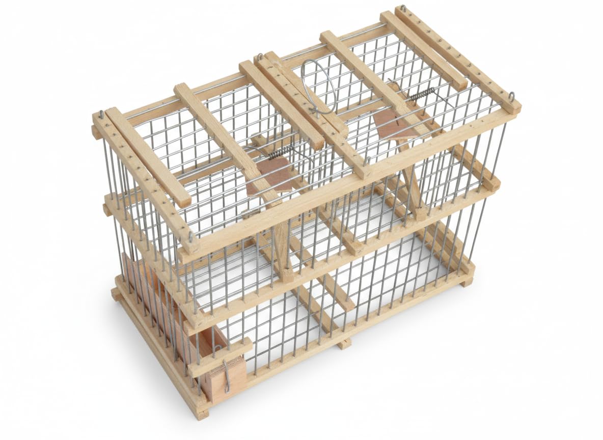 Handmade Bird Transport Cage with Wooden Feeder & Dual Safe Recovery Chambers