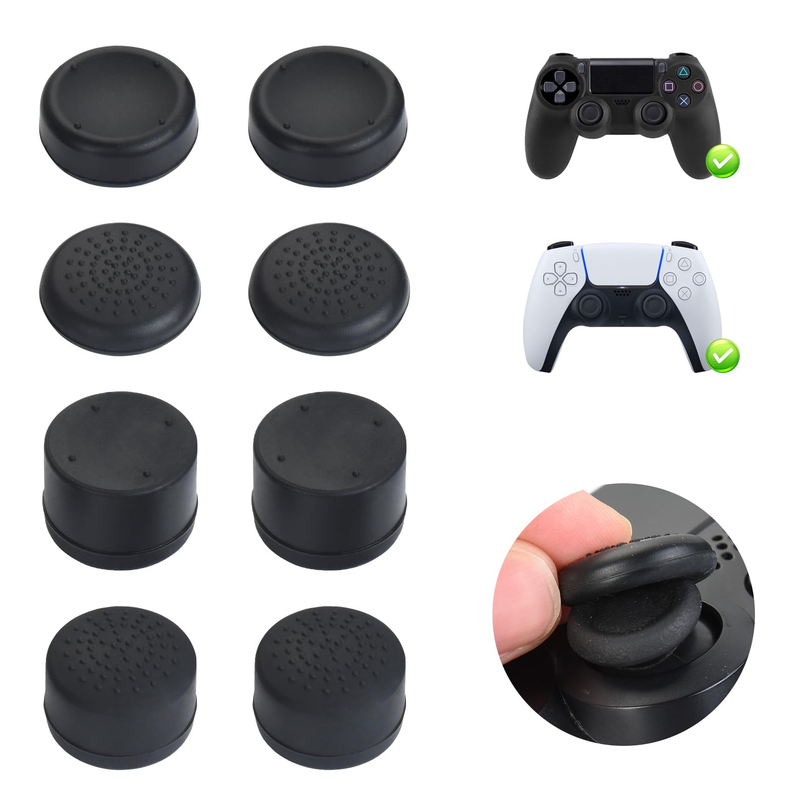 ELUTENG PS5 コントローラー 増高 スティックキャップ 8個セット シリコン素材 滑り止め 防塵 保護カバー PS4 コントローラー/PS5 コントローラー/PS5 コントローラー Edge/SWITCH/Xbox交換用 取り付け簡単 ブラック