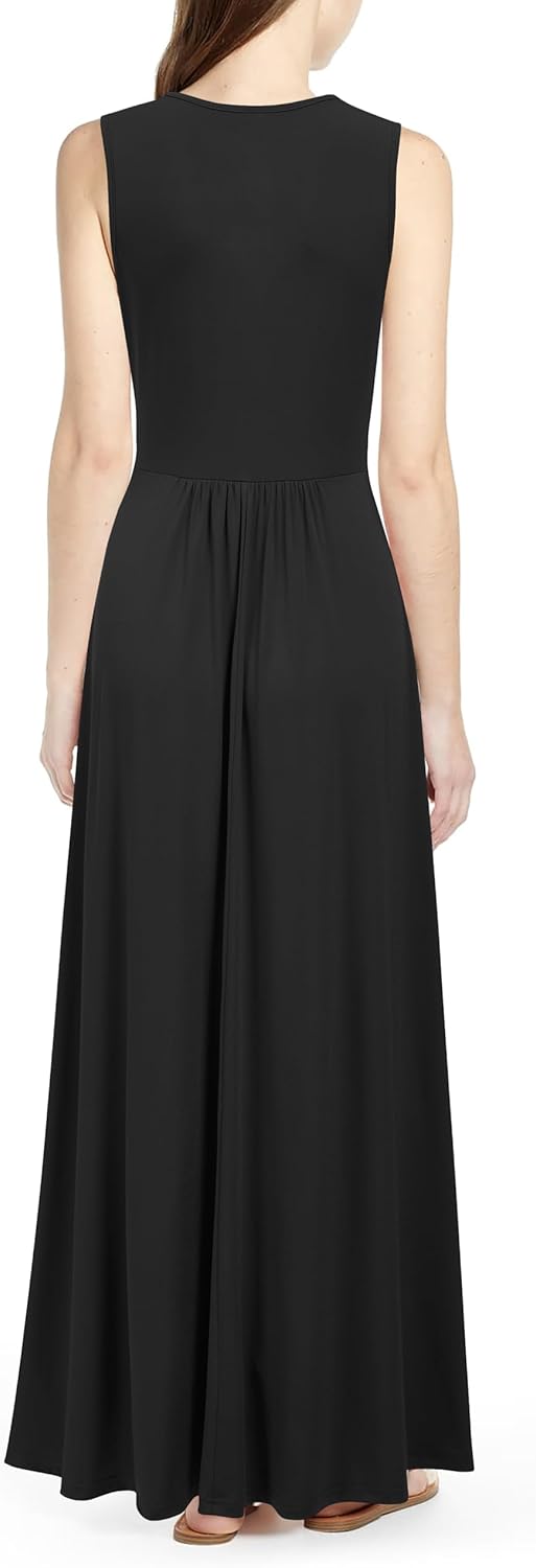 WOOSEA Women Sleeveless Deep V Neck Sexy Split Loose Plain Maxi Casual Long Dress - Image 3