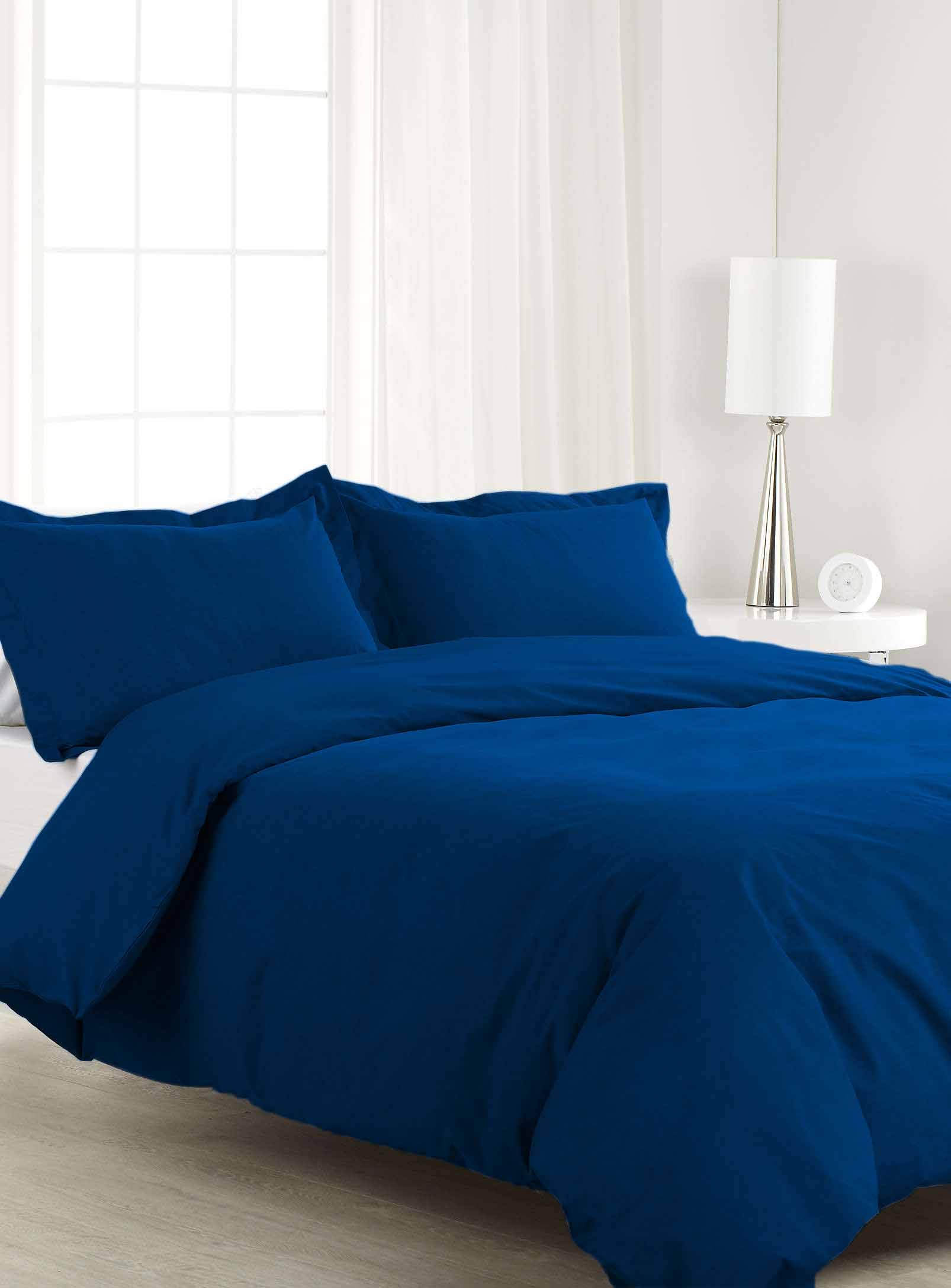 Parure de lit 600 fils coton égyptien chambre lit simple bleu