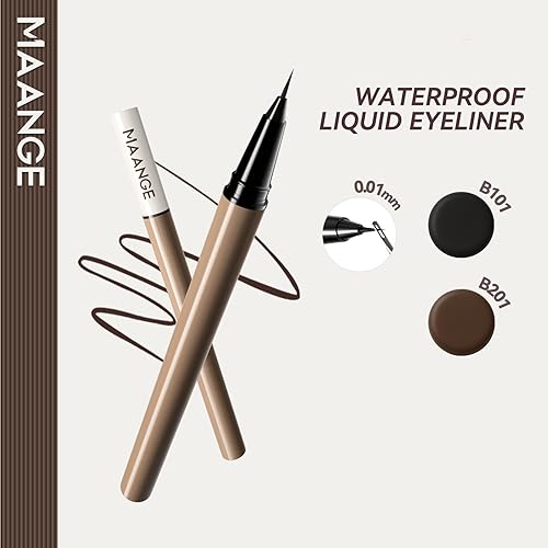 MAANGE Liquid Eyeliner with Fine Brush Tip | Waterproof, Stay All Day Makeup, Smudge Resistant (B101+B201)(B201-2pcs)