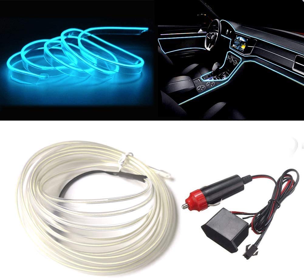 TOTMOX Fil Lumineux Néon EL Wire Bleu Glace 4M – Bande LED Voiture, Maison, Jardin, Décoration Ambiance Étanché
