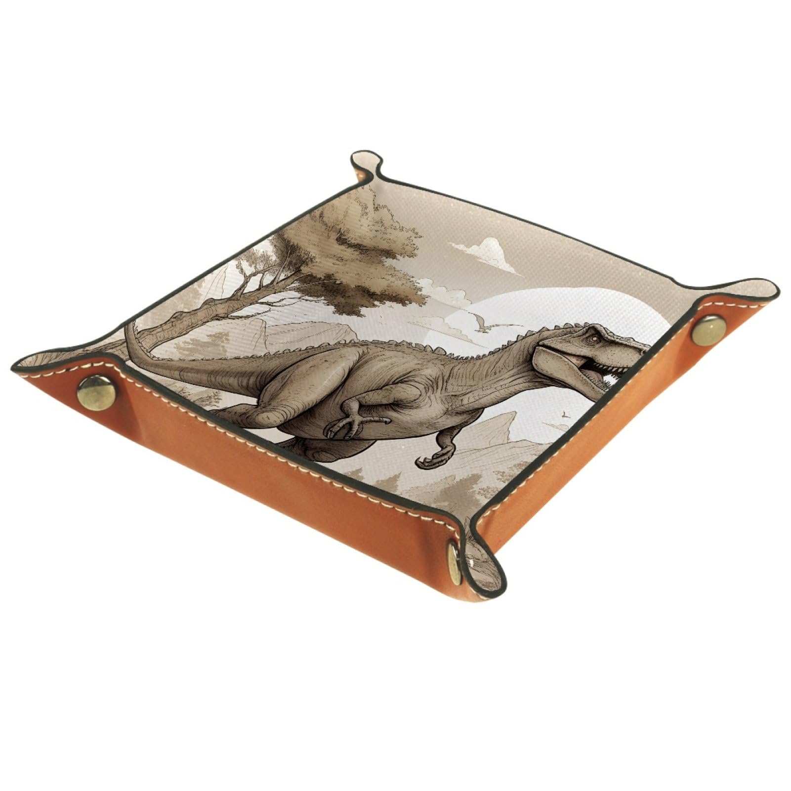 VAPOKF Cute Dinosaur Portable Dice Rolling Tray, Microfiber Leather Dice Holder Game Box for D&D, RPG, Table Games or Desktop Phone Key Storage, 20.5 × 20.5 cm