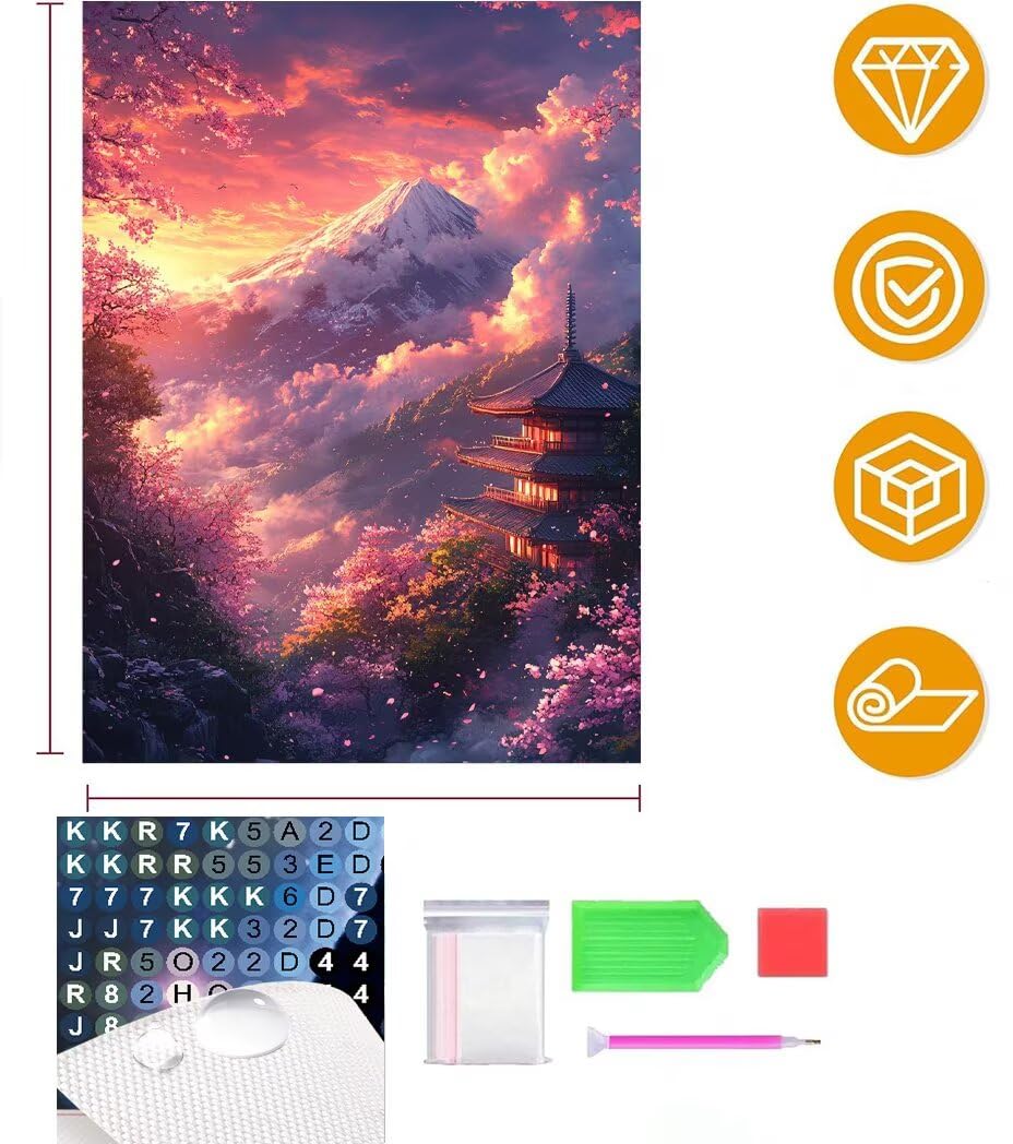 Diamentowy obraz dla dorosłych, Fuji, diamentowy obraz, 5D, "zrób to sam", do samodzielnego wykonania, zestaw do dekoracji pokoju, salonu, na prezent, 70 x 100 cm, Z-2242W87