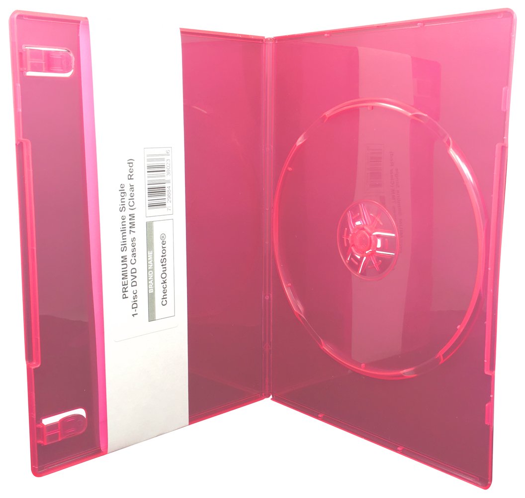 CheckOutStore (20) Premium Slimline Single 1-Disc DVD Cases 7mm (Clear Red)