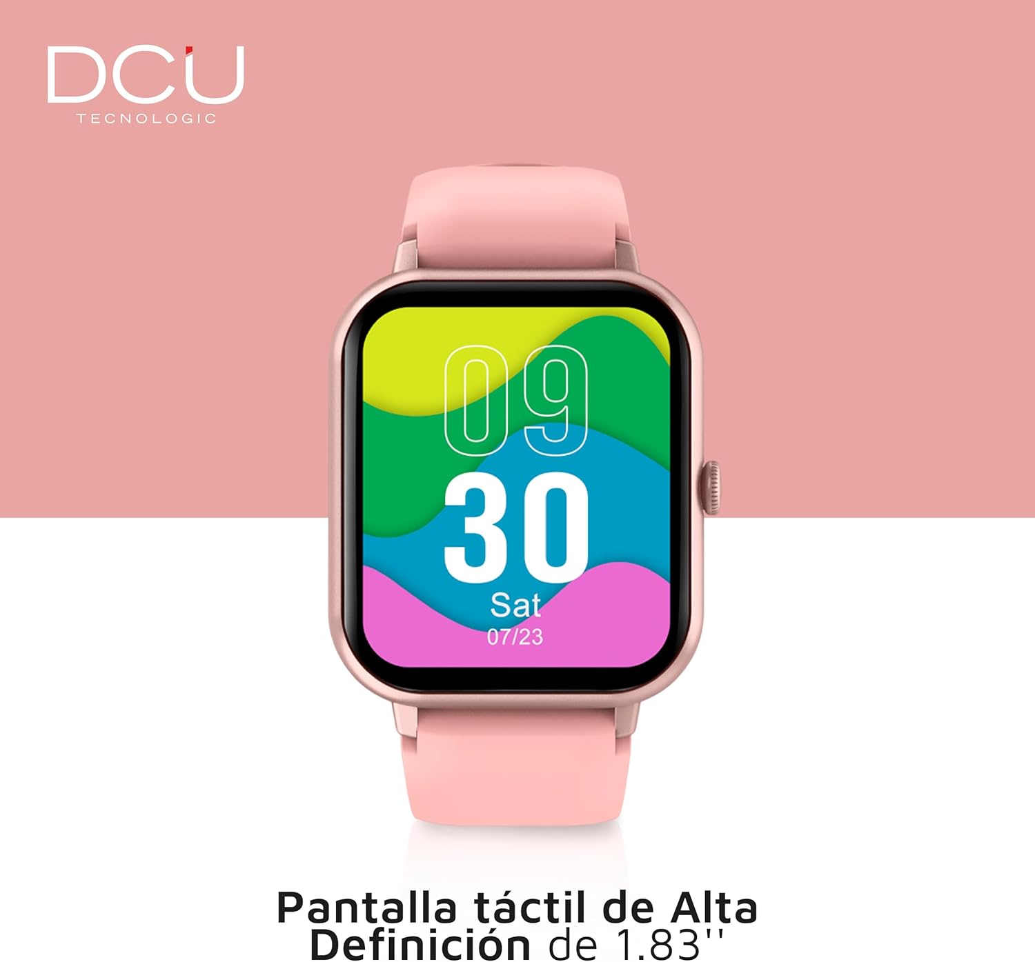 DCU TECNOLOGIC Smartwatch with Curved Glass PRO - Adjustable 1.83" HD Touchscreen - IP67 Waterproof - 123 Sport Modes - Pink, Pink, One Size, Casual