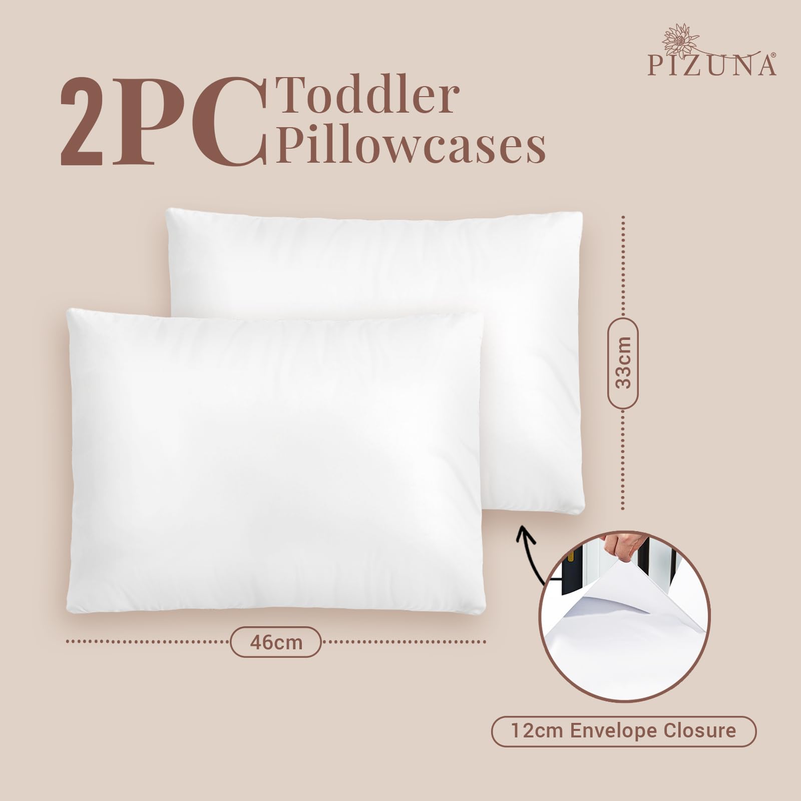 Pizuna Toddler Crib Pillow Cases 33x46cm White, 2pc 400 Thread Count 100% Long Staple Cotton Luxurious Sateen Weave Baby Small Pillow Cases For Crib Bed By — view 3