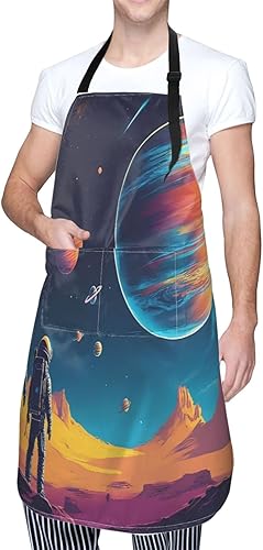 Miniatura 5 de Astronaut In A Space Suit On The Planet Print Kitchen Cooking Apron, Adjustable Waterproof Apron With Pockets, Unisex