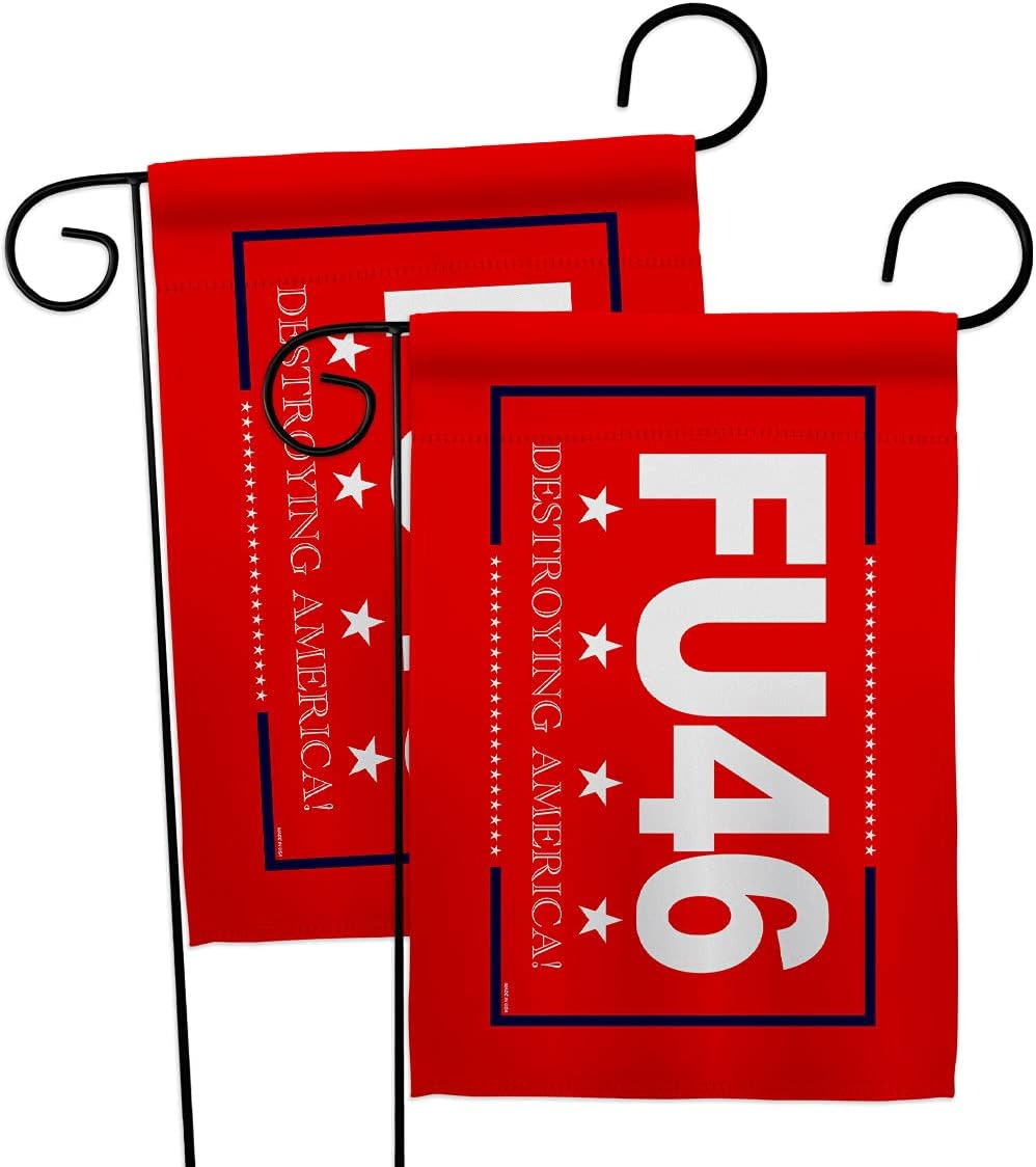 FU 46 Garden Flag - 2pcs Pack Patriotic Trump 2024 President Republican Party United States American Election - House Decoration Banner Small Yard Gift Double-Sided Made in USA 13 X 18.5