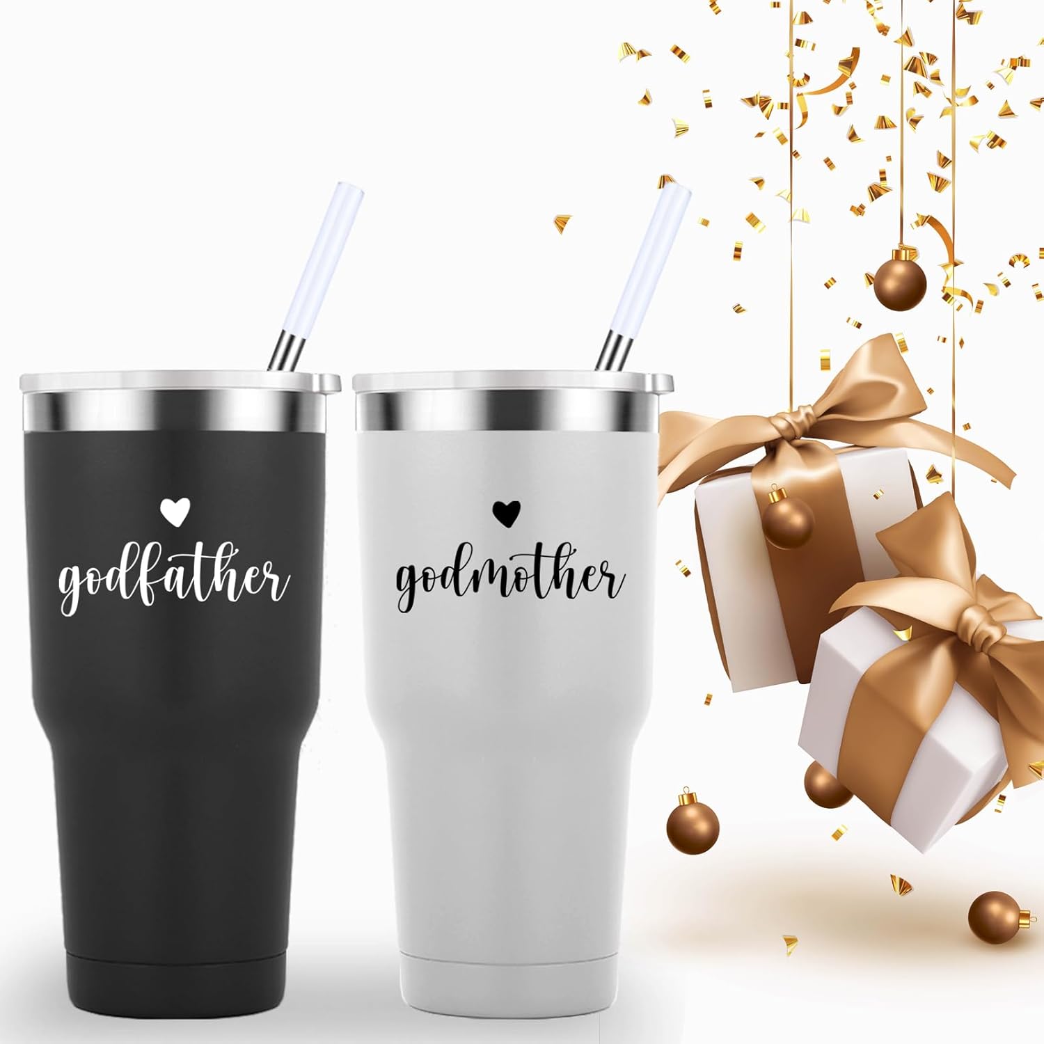 Mamihlap Godfather and Godmother Travel Mug 30oz Tumbler.Godparents Proposal Gift.Anniversary Birthday Christmas Gifts for Godparents.Godparents Gifts from Godchild.(Black&White) - Image 5