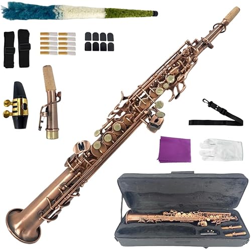 Straight Soprano Saxophone Bb B Flat Sax with Case, Mouthpiece,Reeds & Accessories Brass Woodwind Instrument for Beginners,Adults & Advanced Players Rose gold