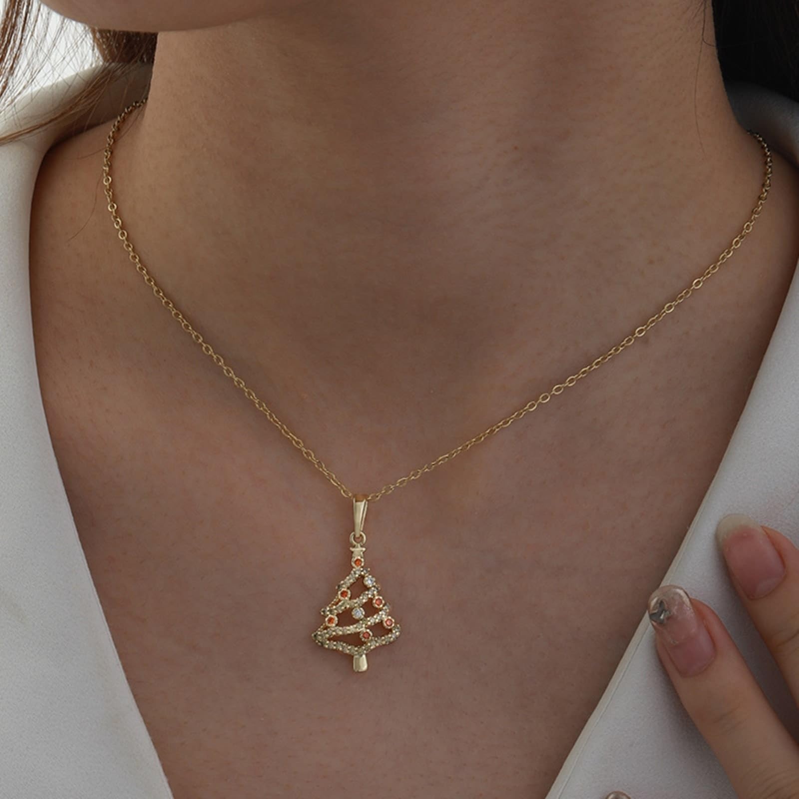 Naszyjnik 9K/14K/18K złoto z diamentem, zawieszka choinkowa 45 cm