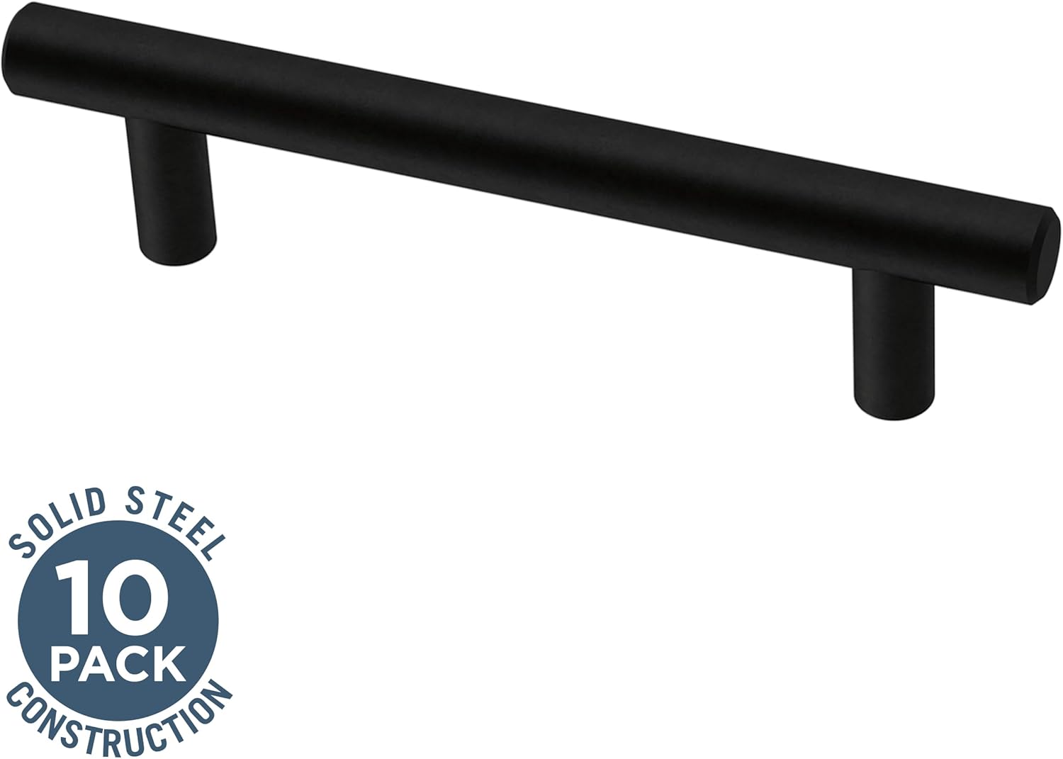 Matte Black Cylindrical Steel Bar Pulls with Mounting Hardware, 10-Pack