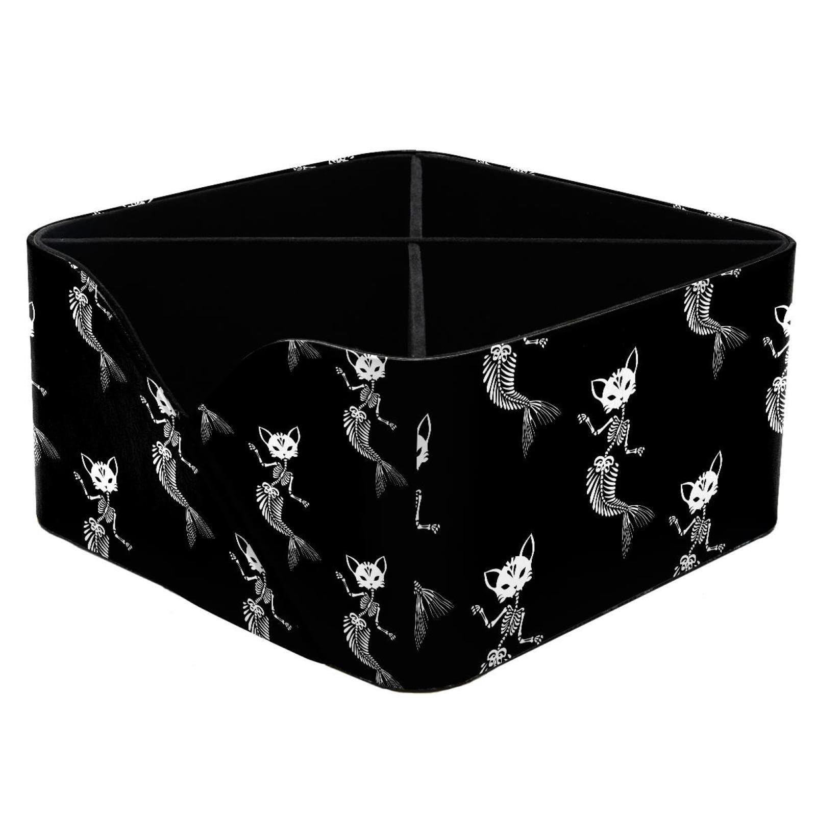 KengjuTesu Skeletons Cat with Tail of Mermaid Pattern Desktop Organizer Pen Holder, Rectangular Pencil Cup for Office, Study and Makeup Stations