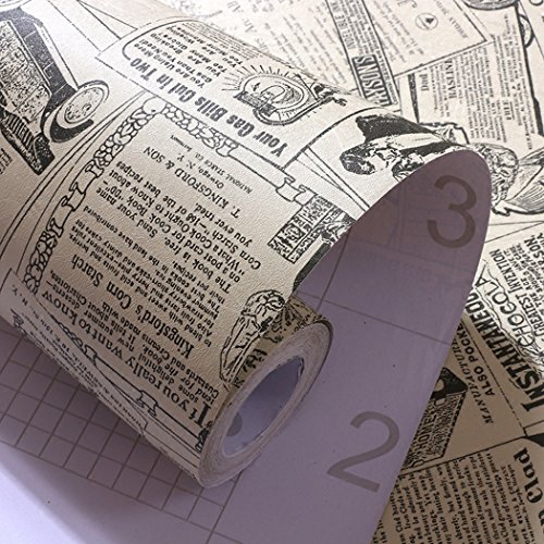 Vintage Newspaper Vinyl Contact Paper Wallpaper Self Adhesive Cabinet Shelf Drawer Liner for Kitchen Bathroom Backsplash Countertop Cupboard Table Desk Wall Decor (23.6 x 117 Inches,Textured)