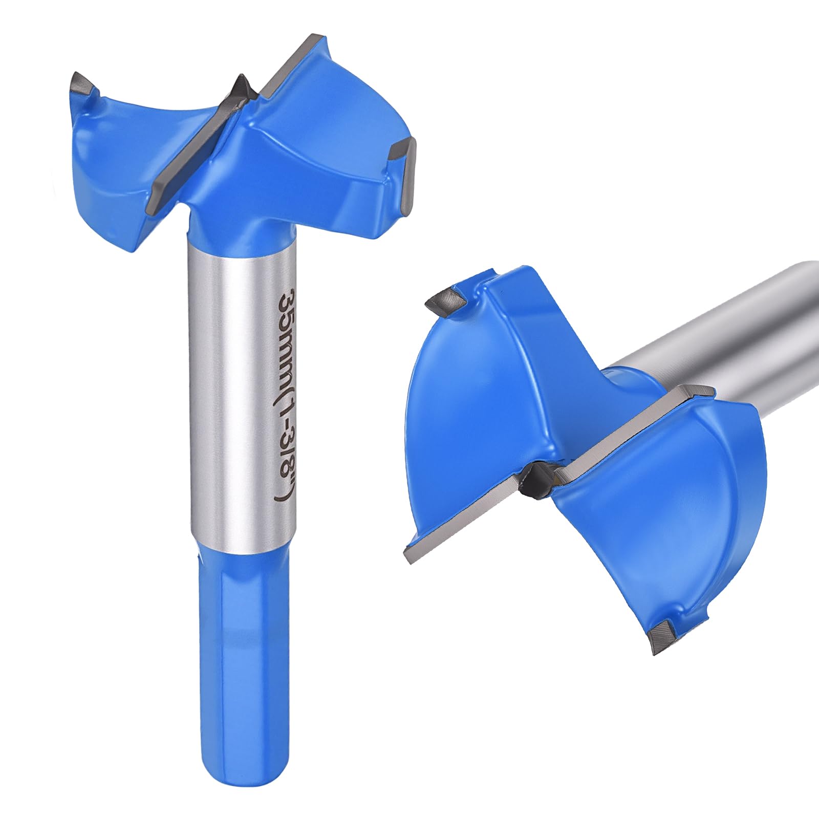 DTGN 35mm Forstner Drill Bits 1-3/8" - 2Pack - Good for Wood Plastic Plywood - 2 Flutes Tungsten Carbide Woodworking Hole Saw Cutter with Hex Shank - Blue