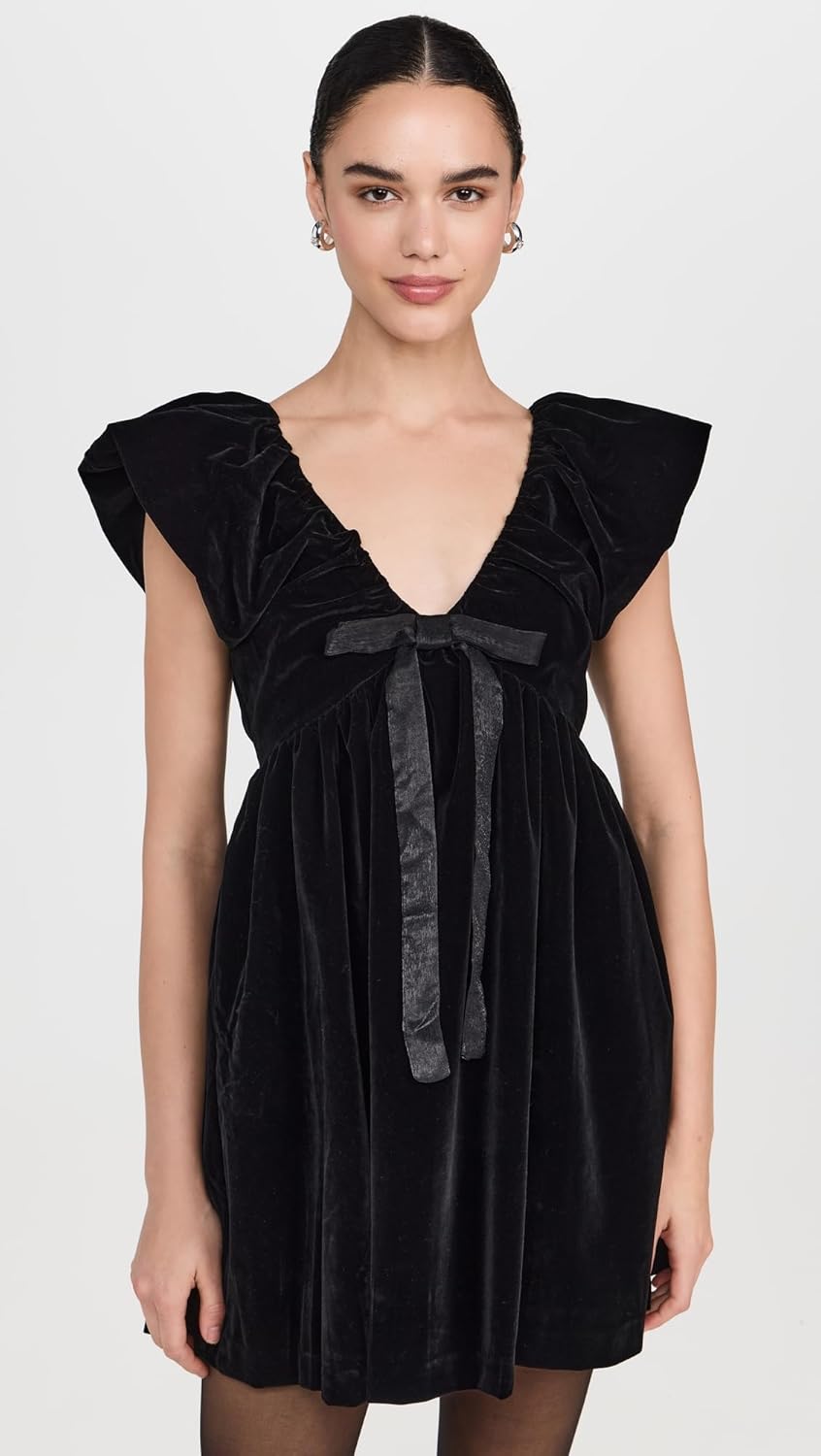 endless rose Women's Velvet Satin Bow Mini Dress - Image 2