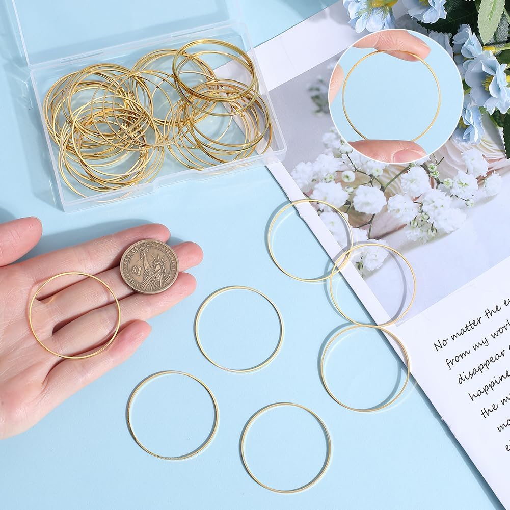 60Pcs 40mm Hoop Earrings Findings Round Beading Hoops Golden Brass Circle Ear Link Open Bezel Frame Pendant for Jewelry Making Women Crafting DIY Art Creation Gift Key Chains Supplies