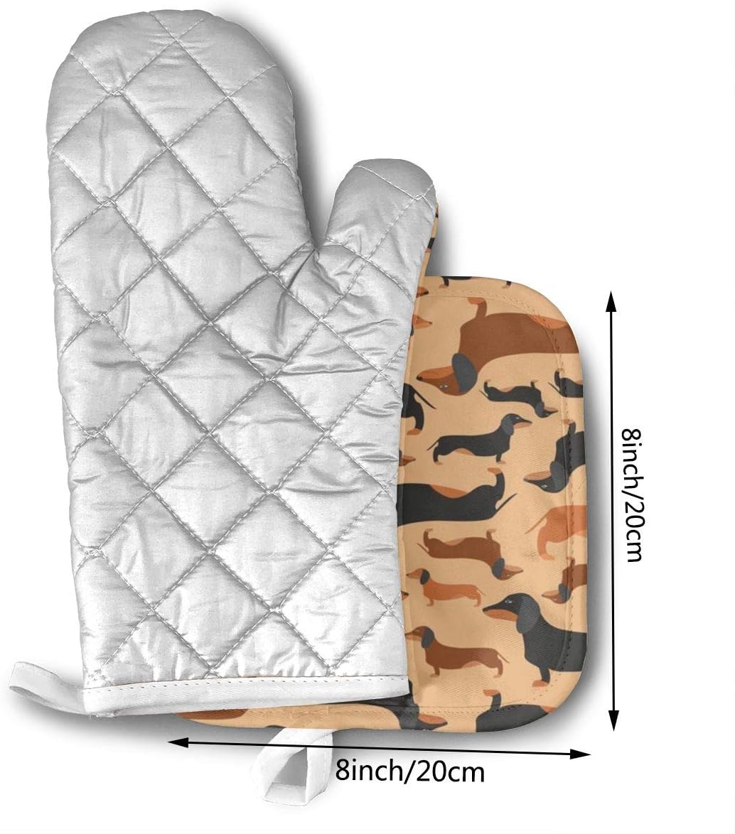 Gdhghfmhds Retro Dachshunds Pattern Oven Gloves/Gloves - Heat Resistant, Handling Hot Oven/Cooking Items Safe - Soft Insulated Deep Pockets, Non-Slip Handles