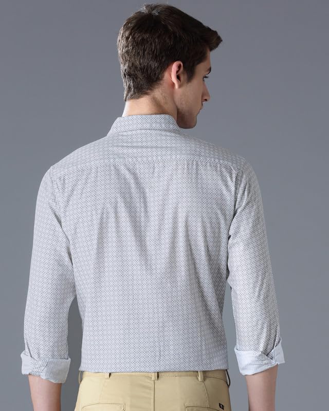 Image of British Club Men Geometric Print Slim Fit Shirt | Stylish Casual Shirt with Unique Patterns | Lightweight Shirt for Office and Outings | Tailored Slim Shirt for Work |