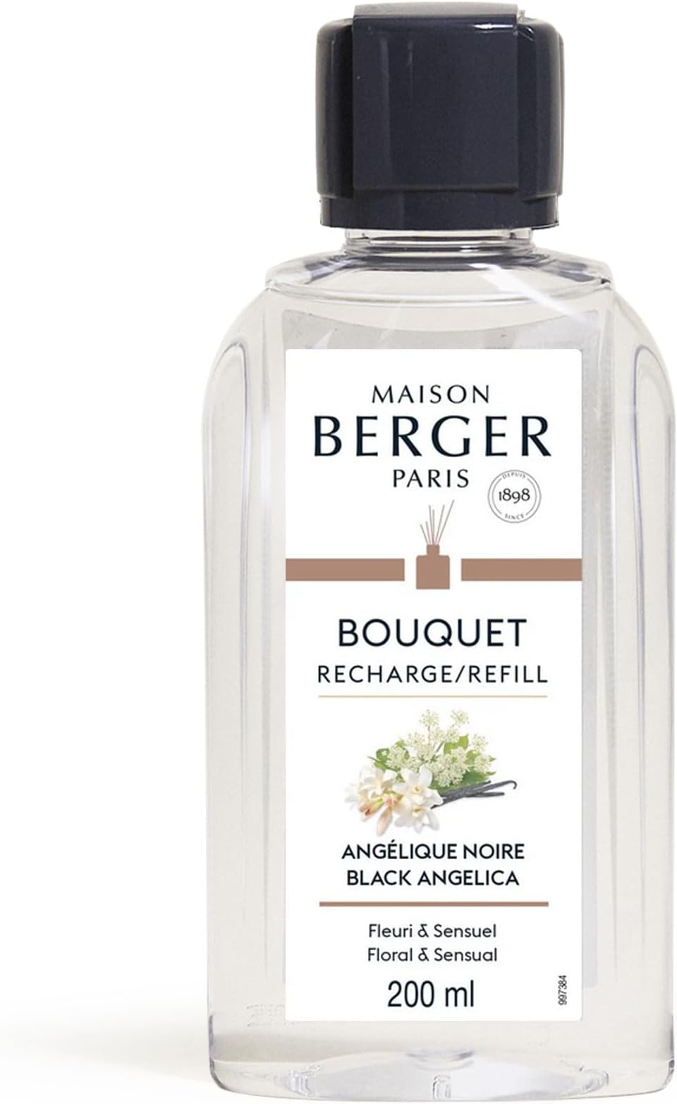 Maison Berger – Reed Diffuser Refill Black Angelica – Home Fragrance Refill for the Home 200 ml – Made in France – Long-Lasting, Gentle and Continuous Diffusion