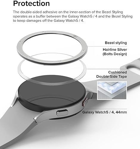 Miniatura 7 de Ringke Bisel Styling compatible con Samsung Galaxy Watch 5 de 1.73 pulgadas y Galaxy Watch 4 (1.73 pulgadas), funda adhesiva antiarañazos acero