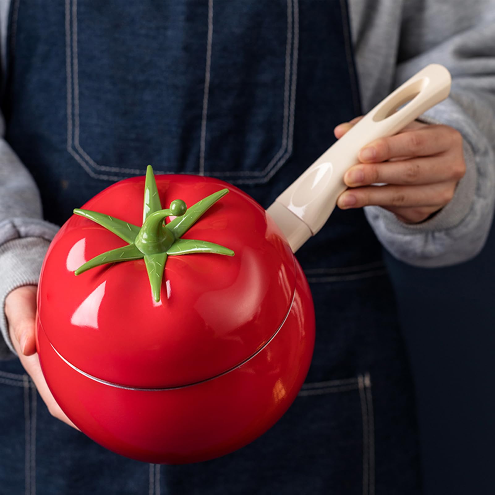 Creative Antihaft Milchtopf, Tomatenförmiger Butterwärmer, Babynahrung Supplement Pan Perfekt zum Kochen von Eiern, Erwärmen von Milch, Mini Edelstahl Milchtopf für Induktion, Gas und Elektroherd